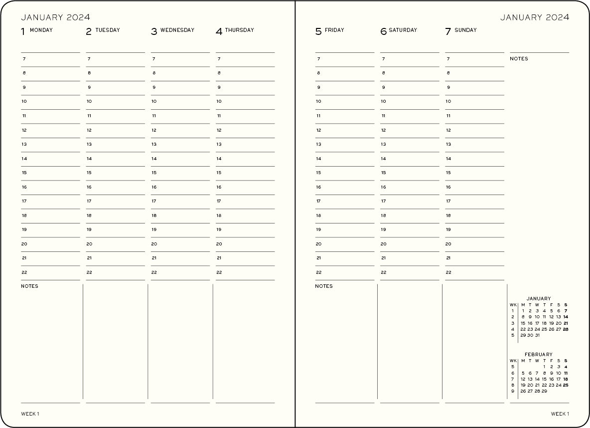 Vertical Week Planner 2024 Hardcover