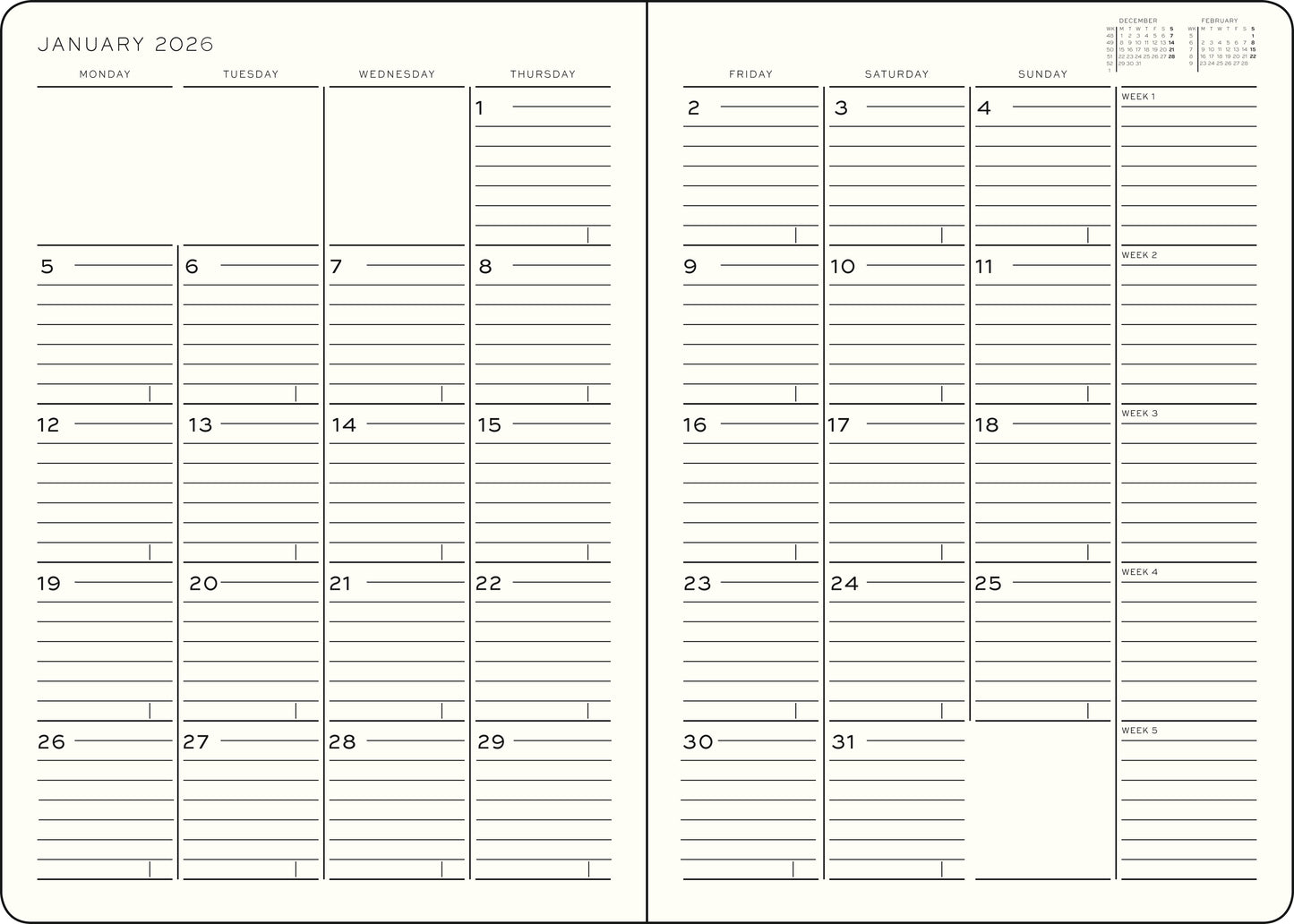 Monthly Planner and Notebook 2026 Softcover