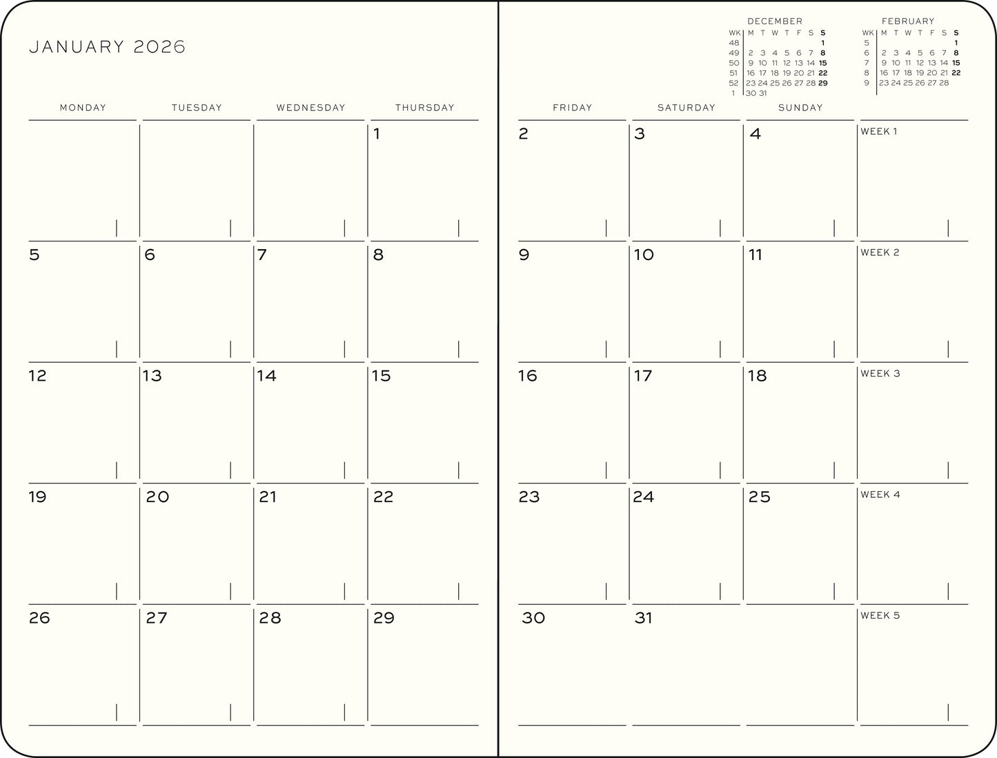 Monthly Planner and Notebook 2026 Softcover
