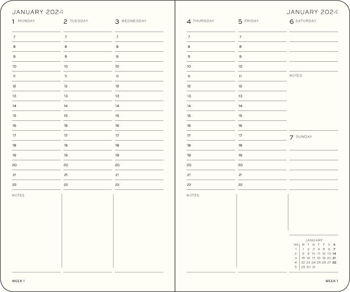 Vertical Week Planner 2024 Hardcover