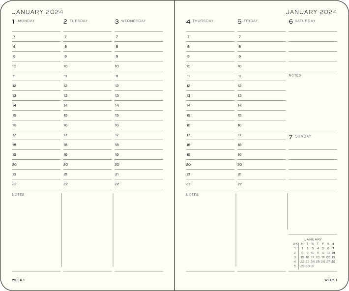 Vertical Week Planner 2024 Hardcover