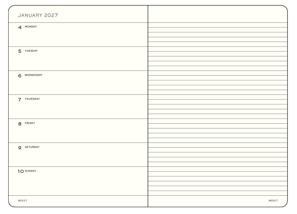 Weekly Planner & Notebook 2027 Softcover