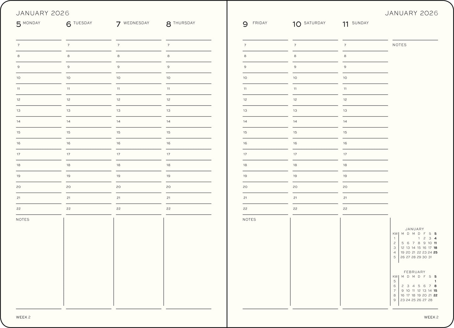 Vertical Week Planner 2026 Hardcover